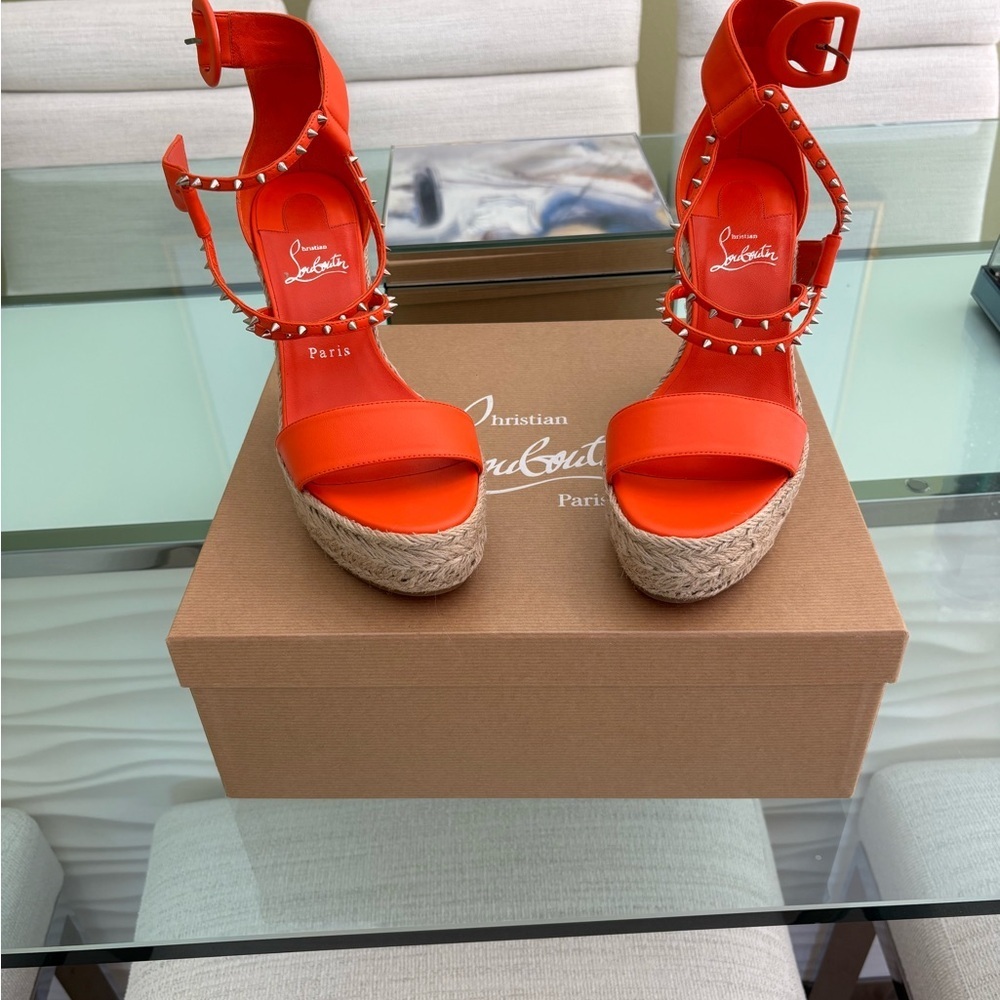 Authentic Christian Louboutin Chocozeppa Spikes 120 Vibrant Orange Platform